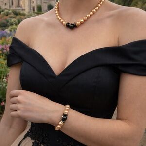 Pearl Necklace and bracelet with Black Accent Beads